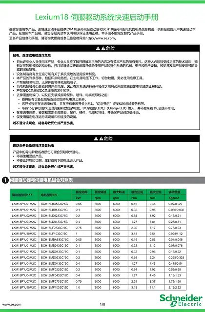 schneider施耐德Lexium 18 伺服驱动系统快速启动手册